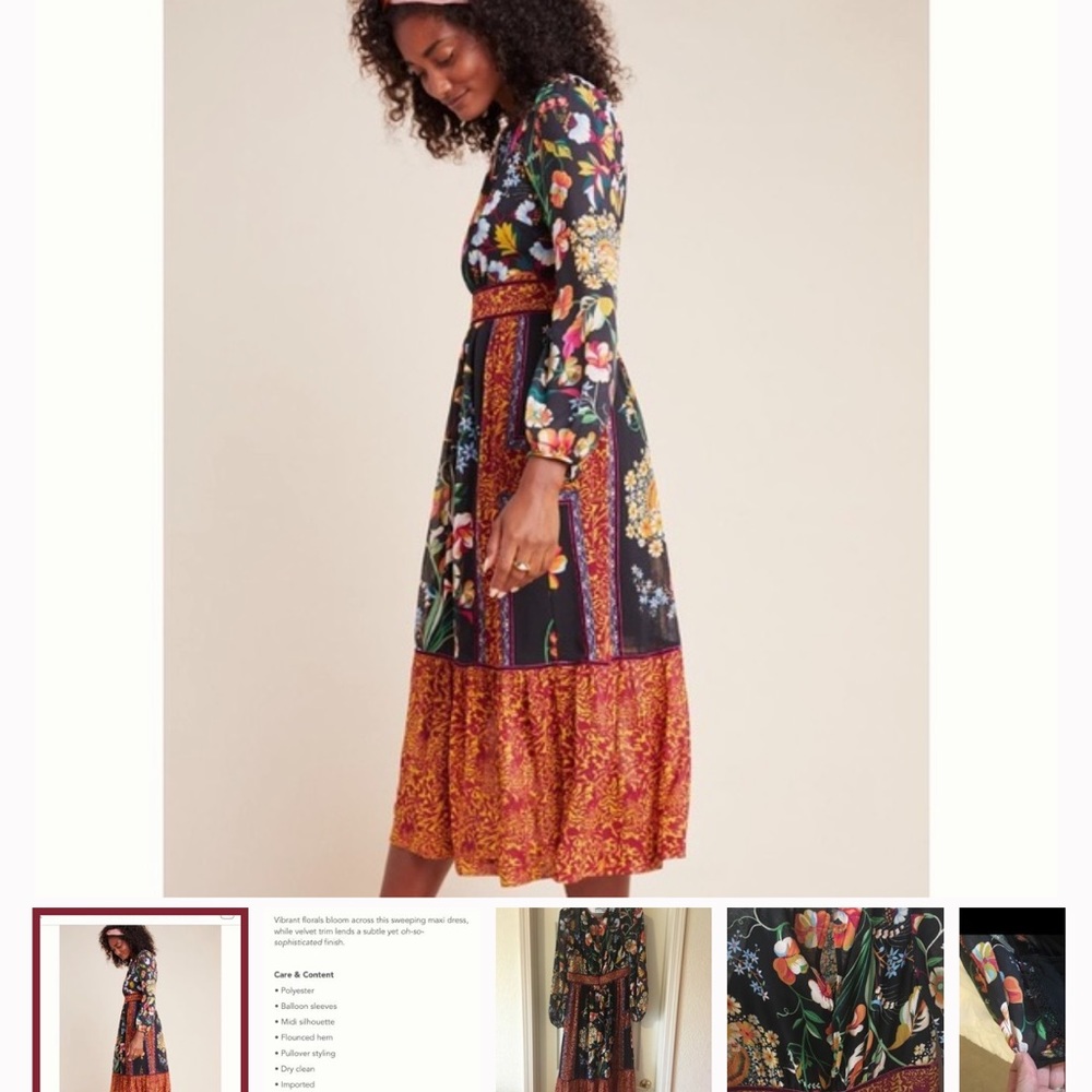 Anthropologie Adair Velvet Trimmed Midi dress, Size 6